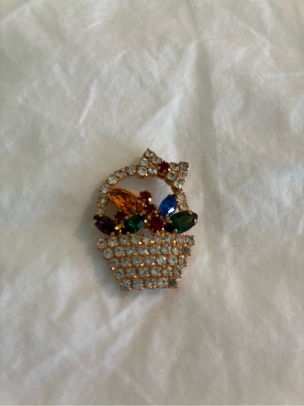 Eisenberg Ice Gold-Tone Multicolor Crystal Basket Brooch
